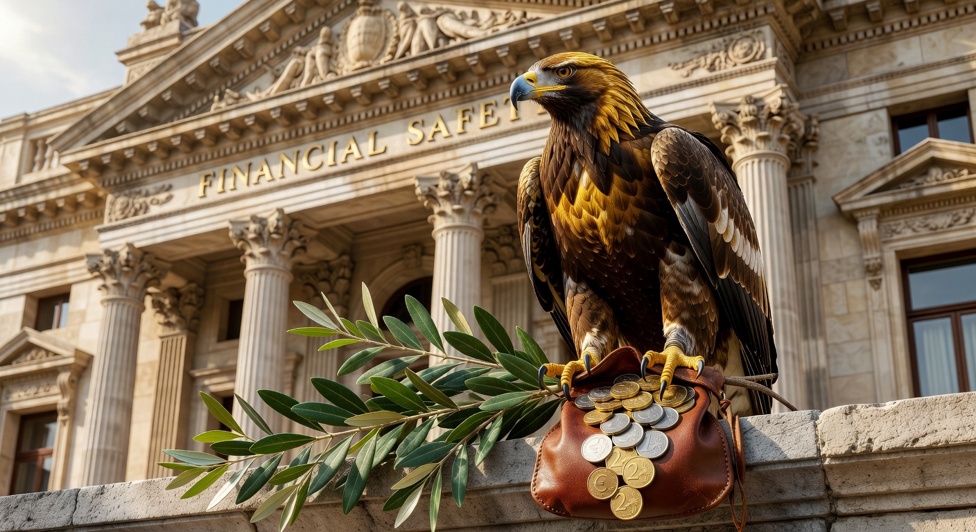 Águila con rama de olivo y monedas euro — prosperidad financiera
