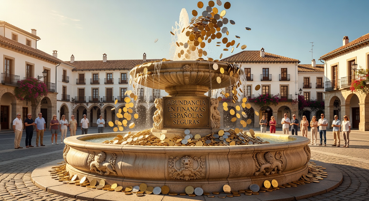 Fuente con monedas — confianza y abundancia en finanzas seguras