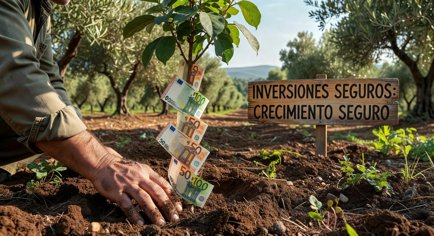Mano plantando un árbol de dinero en suelo español